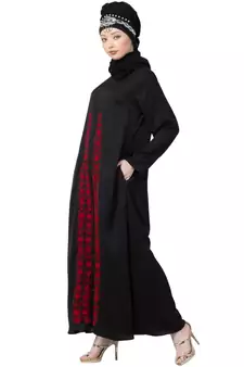 Black Nazneen Front Embroidered Zip At Neck Nida Abaya