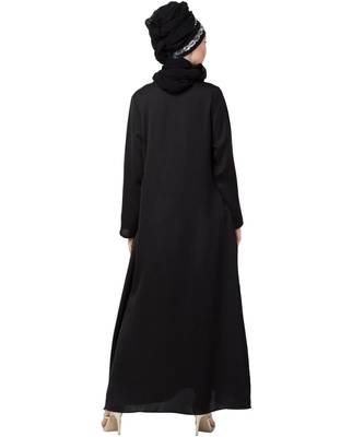 Black Nazneen Front Embroidered Zip At Neck Nida Abaya 4