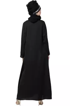 Black Nazneen Front Embroidered Zip At Neck Nida Abaya
