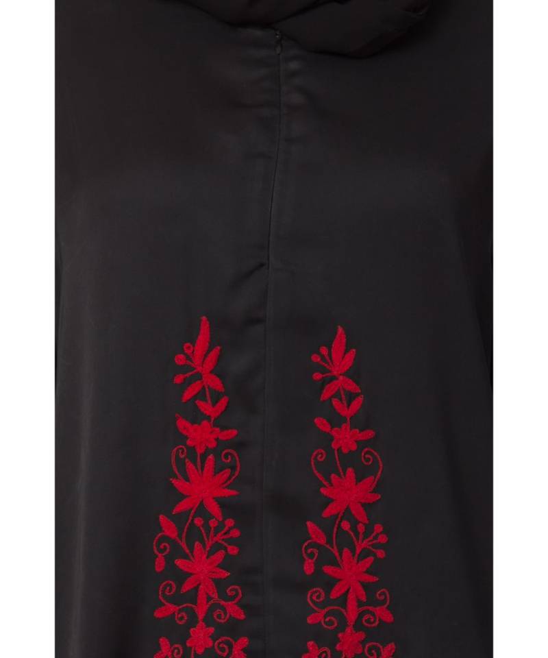 Black Nazneen Front Embroidered Zip At Neck Nida Abaya