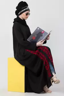 Black Nazneen Front Embroidered Zip At Neck Nida Abaya