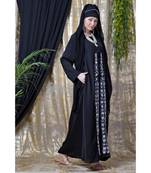 Black Nazneen Front Embroidered Zip At Neck Nida Abaya