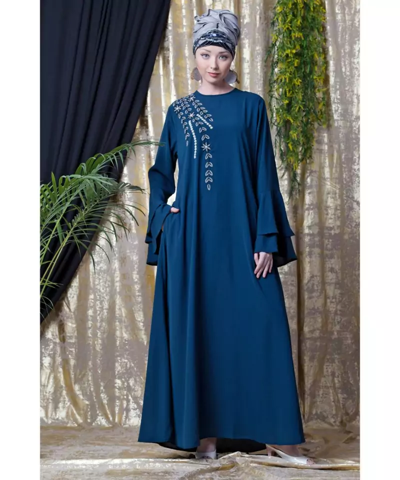 Blue Nazneen Hand Work Teal Party Abaya