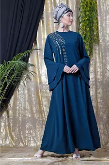 Blue Nazneen Hand Work Teal Party Abaya