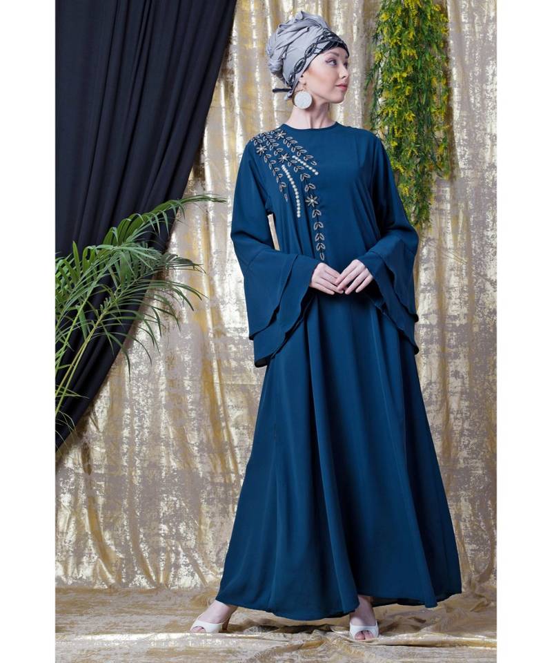 Blue Nazneen Hand Work Teal Party Abaya
