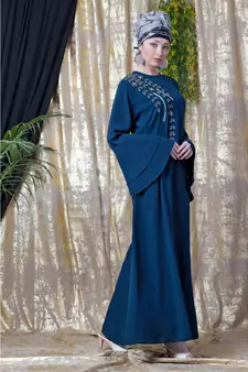 Blue Nazneen Hand Work Teal Party Abaya