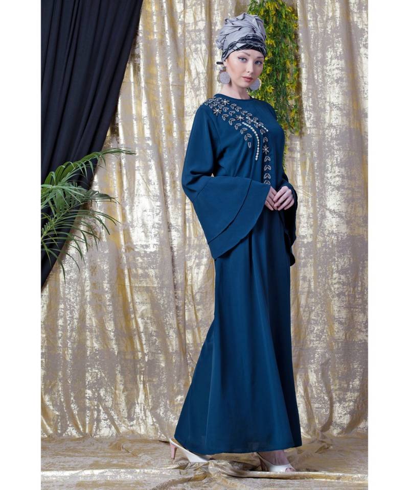Blue Nazneen Hand Work Teal Party Abaya
