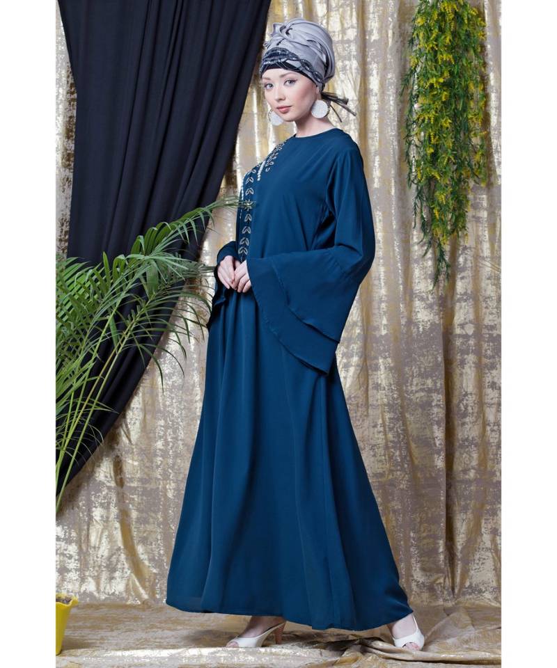 Blue Nazneen Hand Work Teal Party Abaya