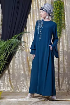 Blue Nazneen Hand Work Teal Party Abaya