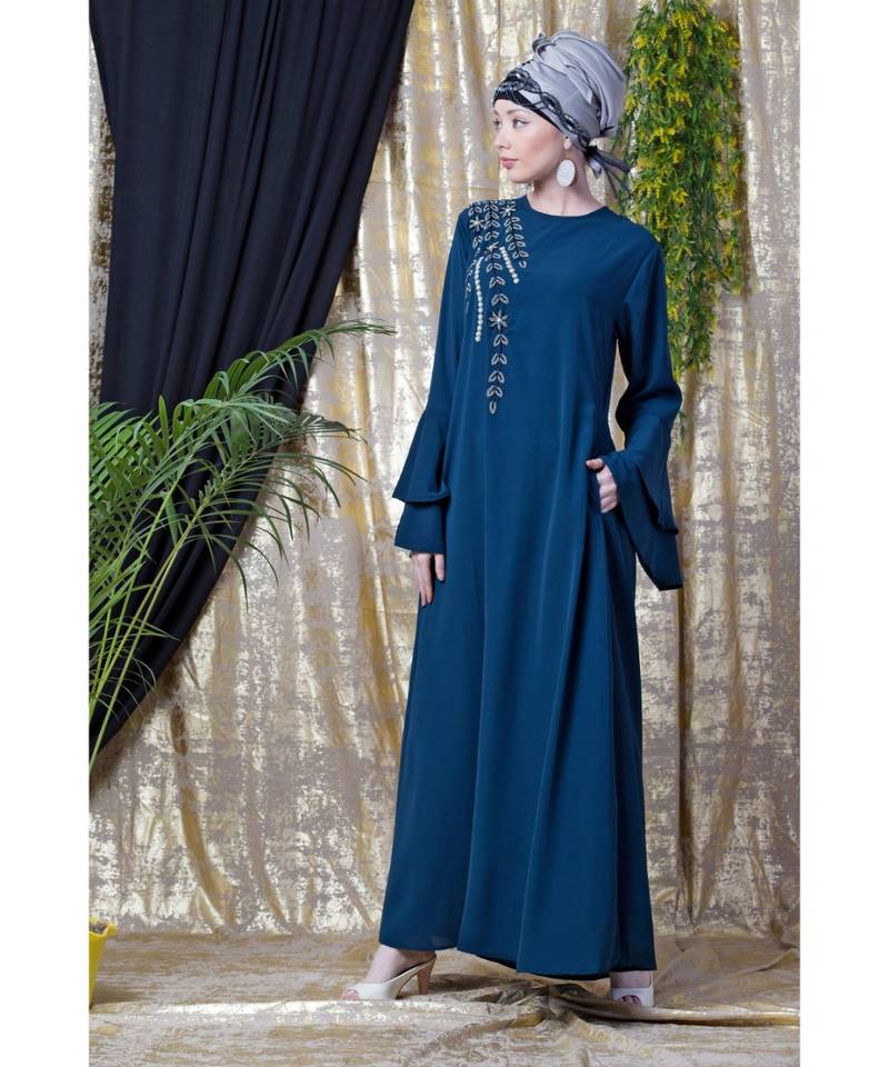 Blue Nazneen Hand Work Teal Party Abaya