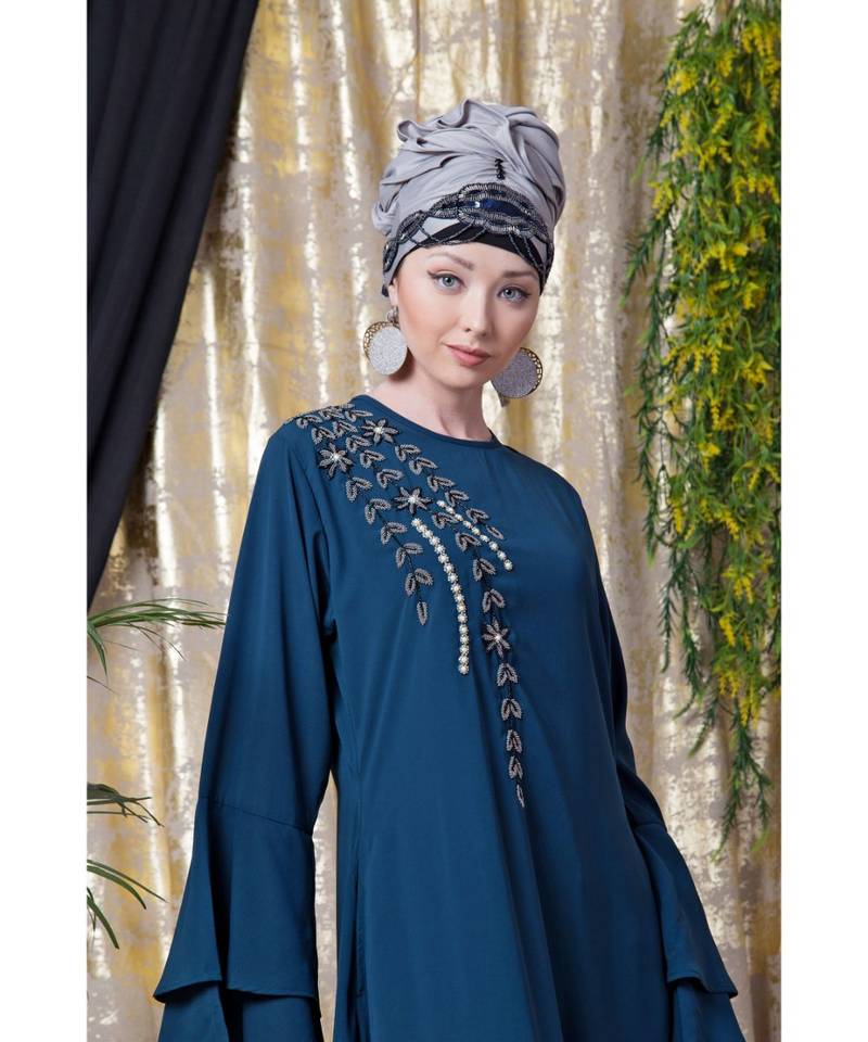 Blue Nazneen Hand Work Teal Party Abaya