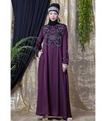 Purple Nazneen Front And Sleeve Hand Embroidered Party Abaya