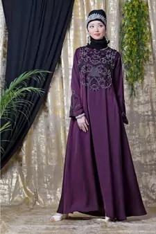 Purple Nazneen Front And Sleeve Hand Embroidered Party Abaya