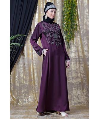 Purple Nazneen Front And Sleeve Hand Embroidered Party Abaya 3