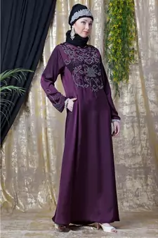 Purple Nazneen Front And Sleeve Hand Embroidered Party Abaya