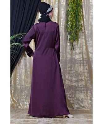 Purple Nazneen Front And Sleeve Hand Embroidered Party Abaya 4