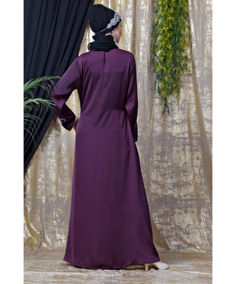 Purple Nazneen Front And Sleeve Hand Embroidered Party Abaya
