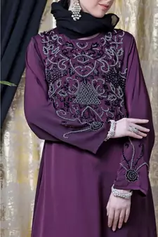 Purple Nazneen Front And Sleeve Hand Embroidered Party Abaya