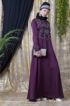Purple Nazneen Front And Sleeve Hand Embroidered Party Abaya