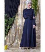 Blue Nazneen Front And Sleeve Hand Embroidered Party Abaya