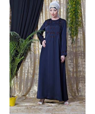 Blue Nazneen Front And Sleeve Hand Embroidered Party Abaya 2