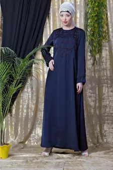 Blue Nazneen Front And Sleeve Hand Embroidered Party Abaya