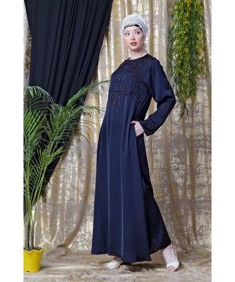Blue Nazneen Front And Sleeve Hand Embroidered Party Abaya 3