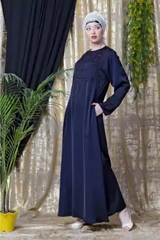 Blue Nazneen Front And Sleeve Hand Embroidered Party Abaya