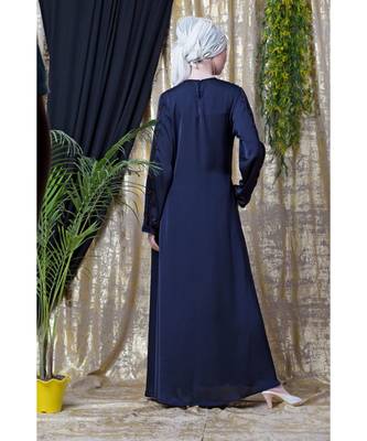Blue Nazneen Front And Sleeve Hand Embroidered Party Abaya 4