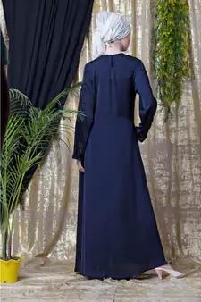 Blue Nazneen Front And Sleeve Hand Embroidered Party Abaya