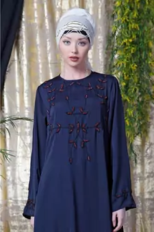 Blue Nazneen Front And Sleeve Hand Embroidered Party Abaya