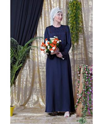 Blue Nazneen Front And Sleeve Hand Embroidered Party Abaya 6