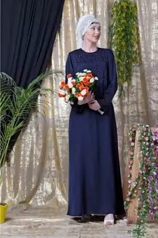 Blue Nazneen Front And Sleeve Hand Embroidered Party Abaya