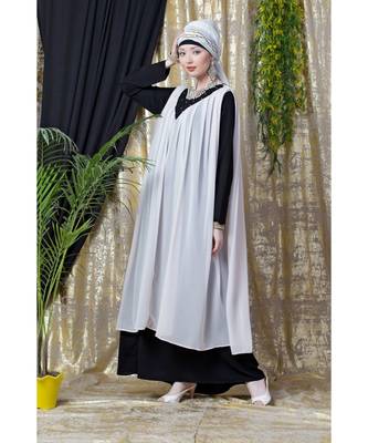 Pink Nazneen Embroidered Neck Band Double Layer Party Abaya 4