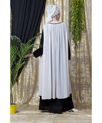 Pink Nazneen Embroidered Neck Band Double Layer Party Abaya 5