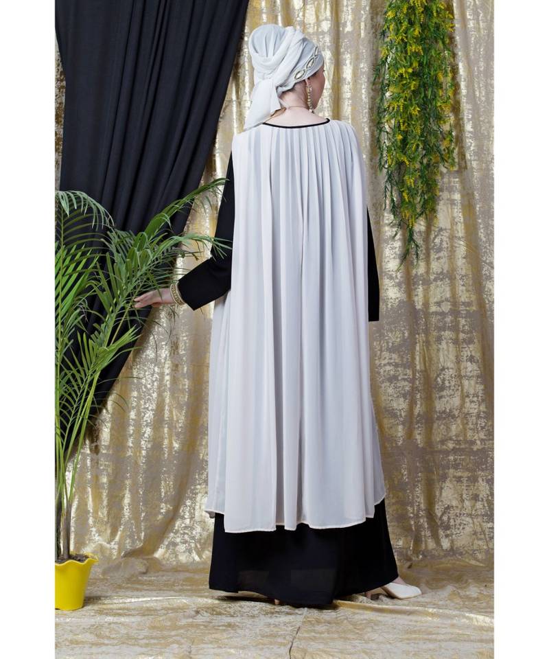 Pink Nazneen Embroidered Neck Band Double Layer Party Abaya