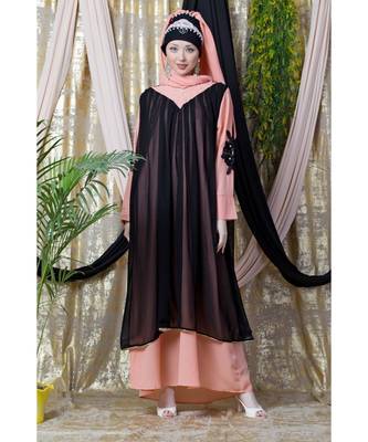 Peach Crepe Plain Layered Abaya Set 1