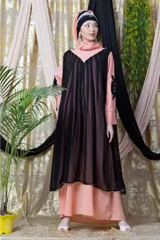 Peach Crepe Plain Layered Abaya Set