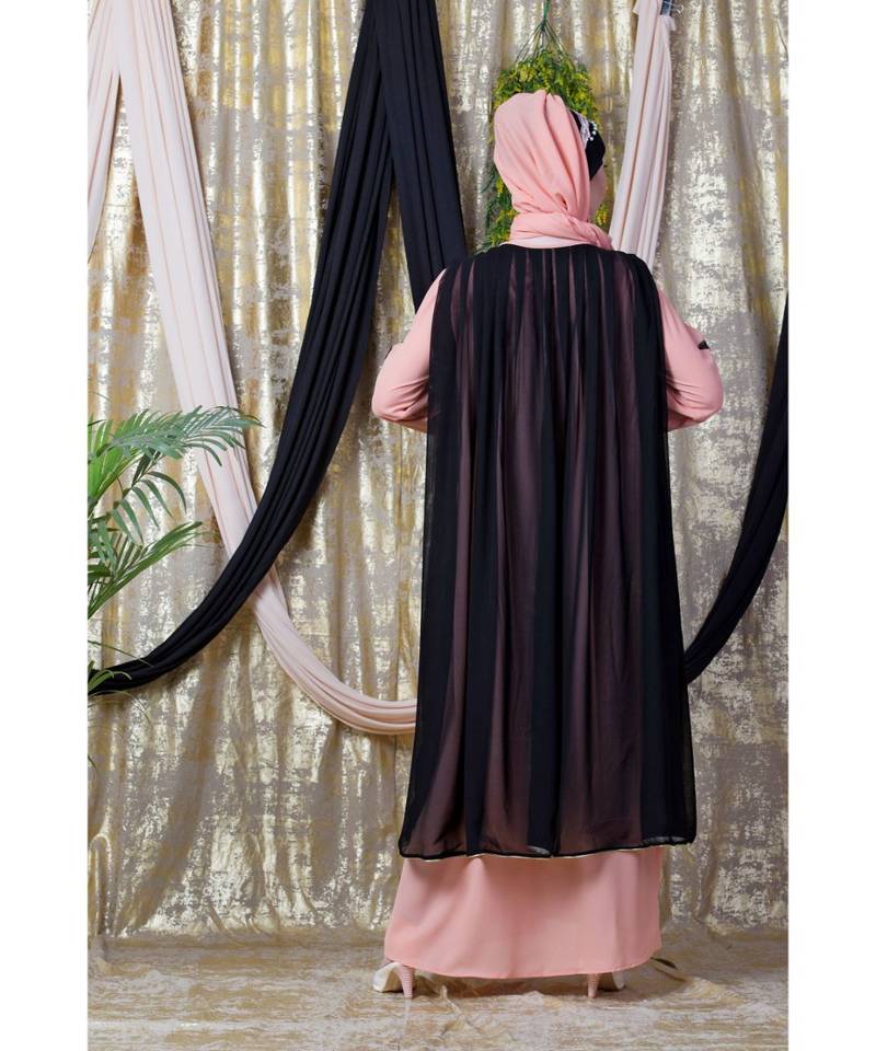 Peach Crepe Plain Layered Abaya Set