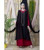 Maroon Nazneen Embroidered Neck Band Double Layer Party Abaya