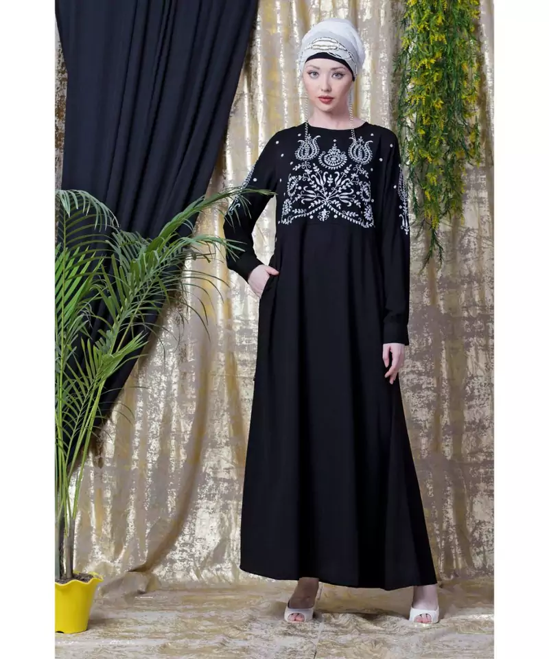 Black Nazneen Embroidered Party Abaya
