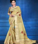 Light yellow printed jacquard saree with blouse