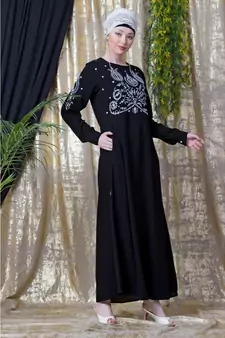 Black Nazneen Embroidered Party Abaya