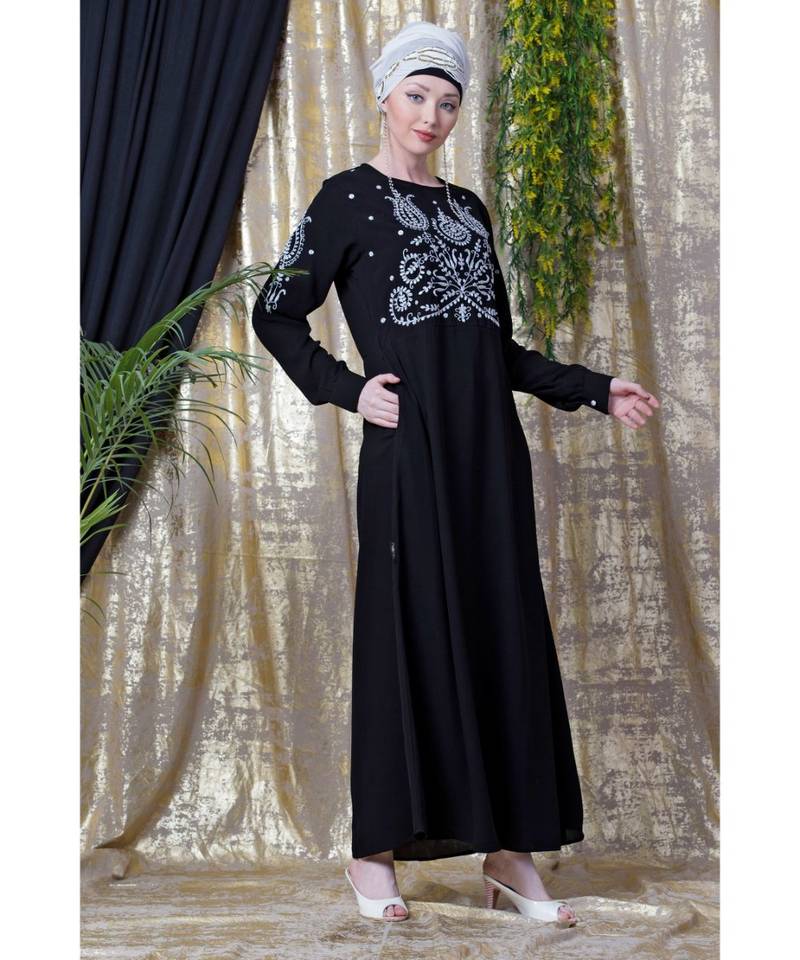 Black Nazneen Embroidered Party Abaya