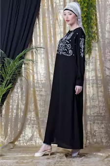 Black Nazneen Embroidered Party Abaya