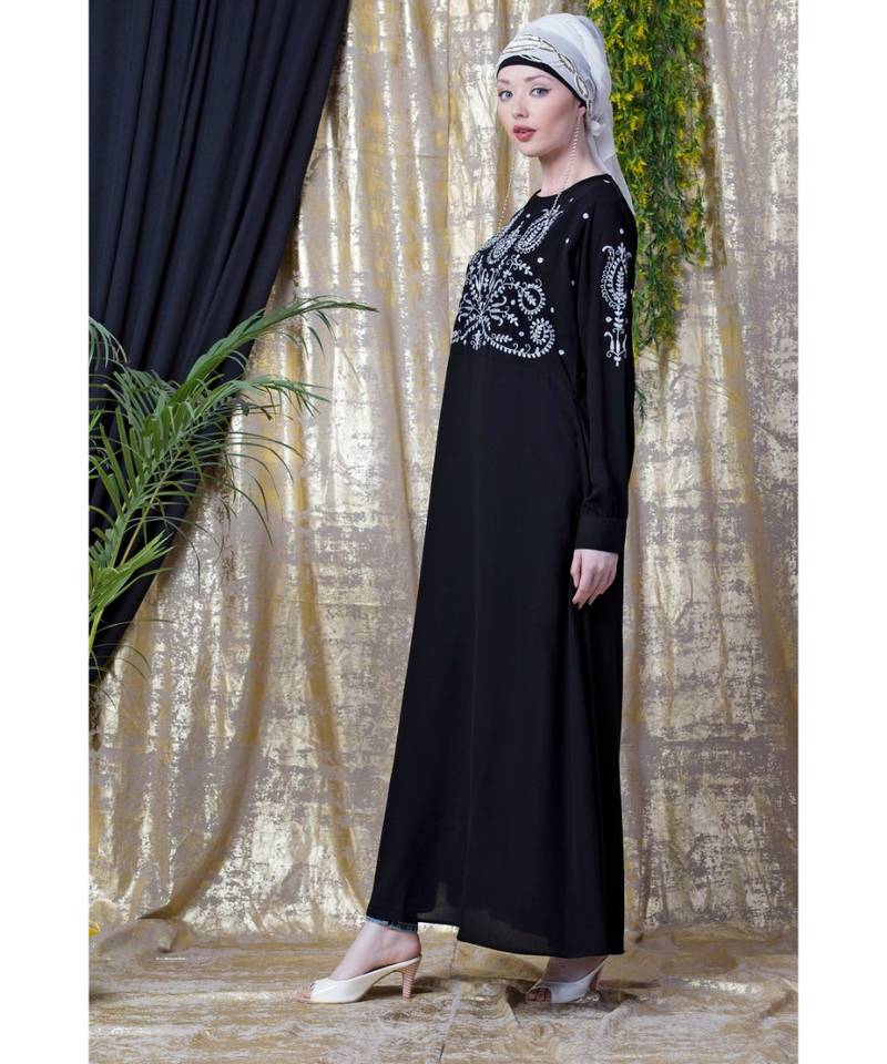 Black Nazneen Embroidered Party Abaya