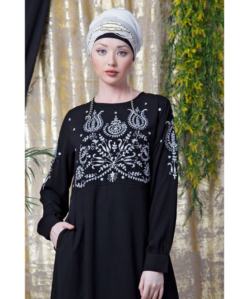 Black Nazneen Embroidered Party Abaya