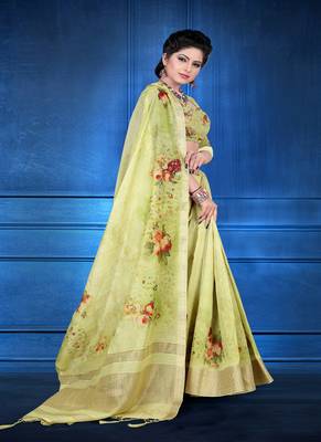 Light green printed jacquard saree with blouse 1