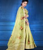 Light green printed jacquard saree with blouse