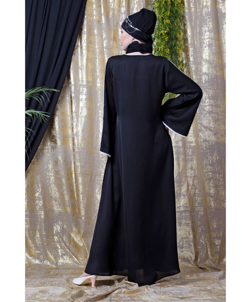 Black Nazneen Front Hand Embroidered Bell Sleeve Party Abaya